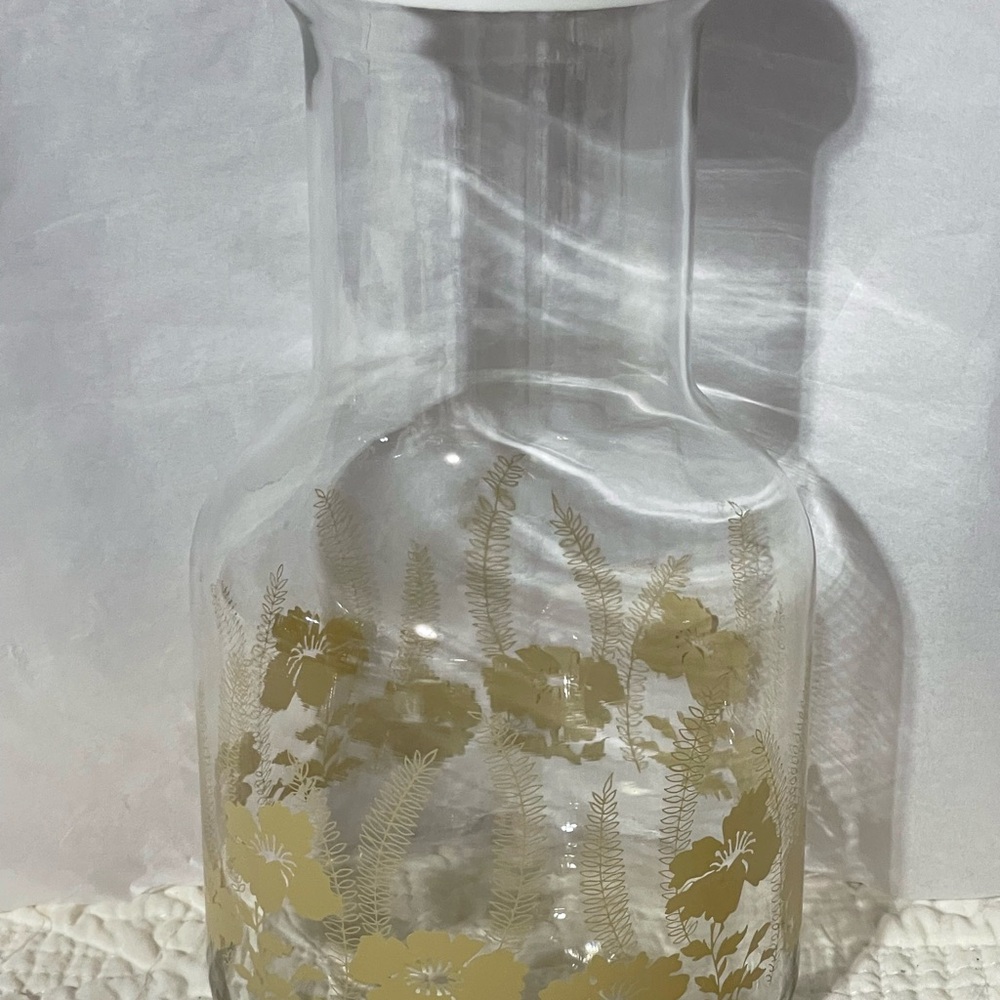 Pyrex Glass Vase with Gold Floral Design